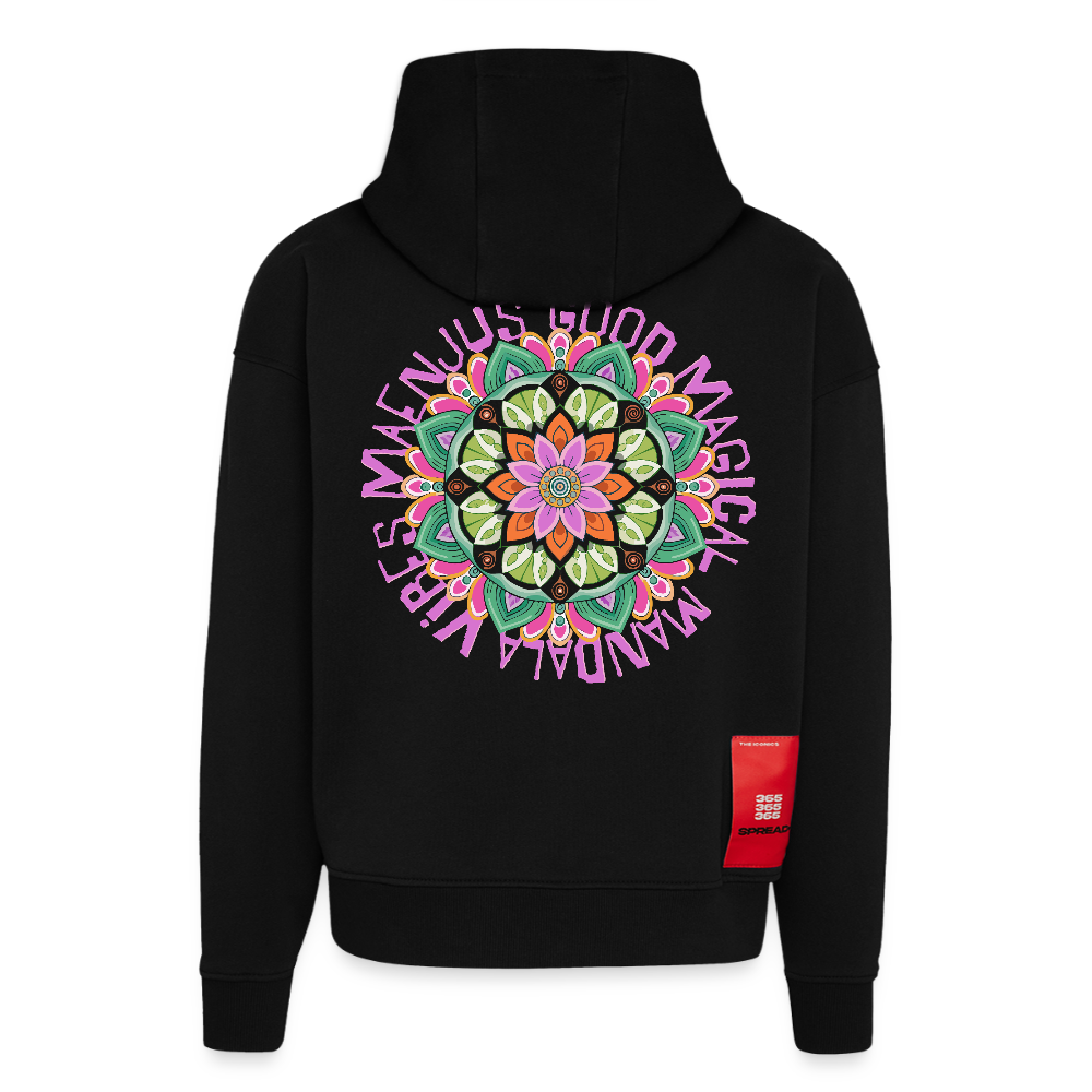 Heavyweight Oversized Organic Hoodie Made in EU mit Mandala Vibes Print - SOLID BLACK