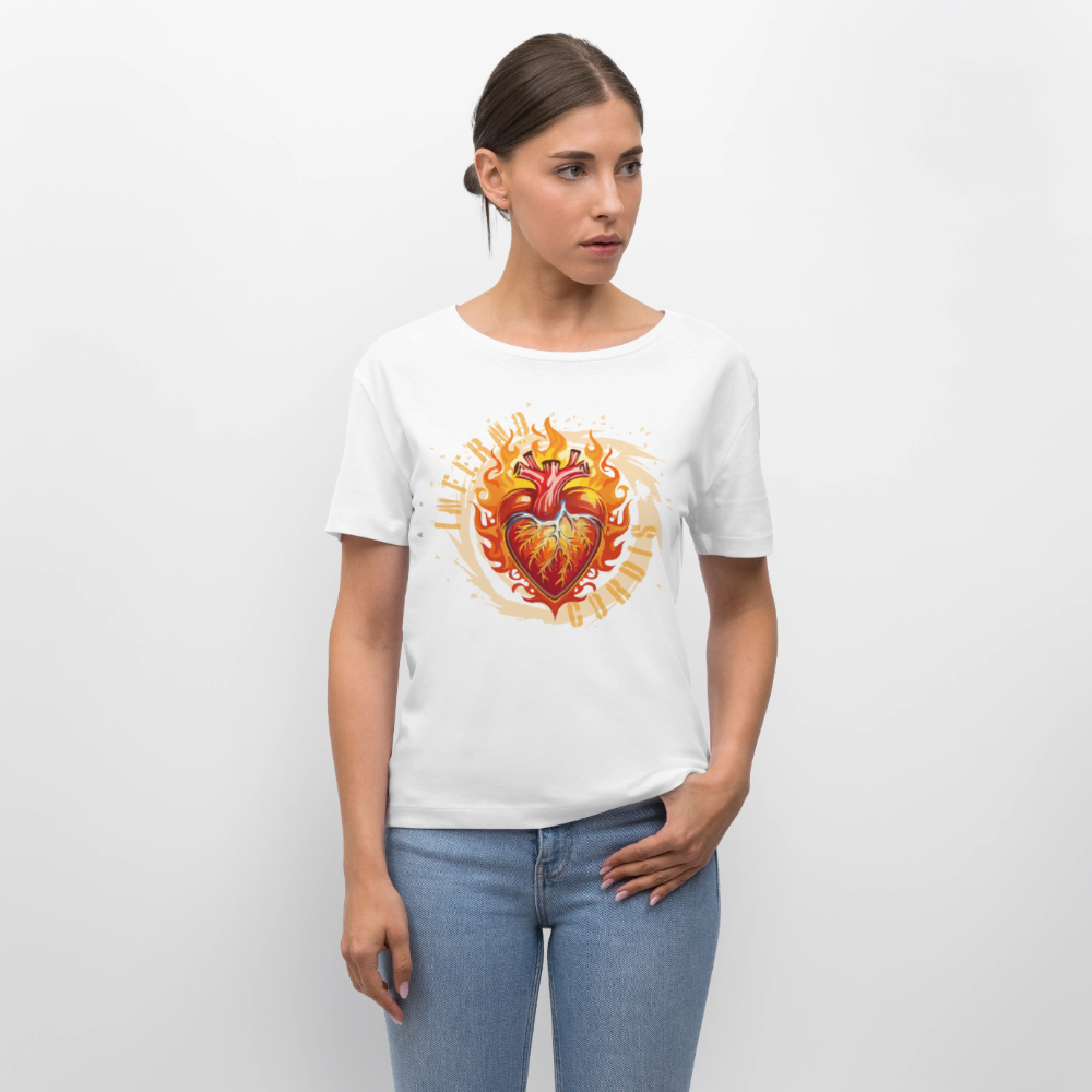 Frauen T-Shirt mit FEUERHERZ ORANGE PRINT - Weiß