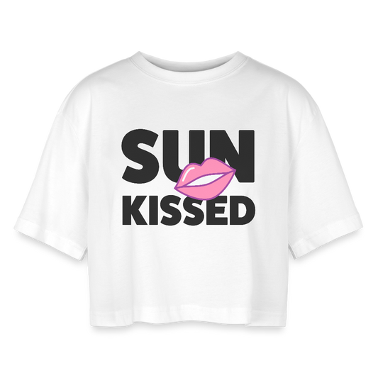 Frauen Oversized Cropped T-Shirt mit SUN KISSED PRINT - Weiß