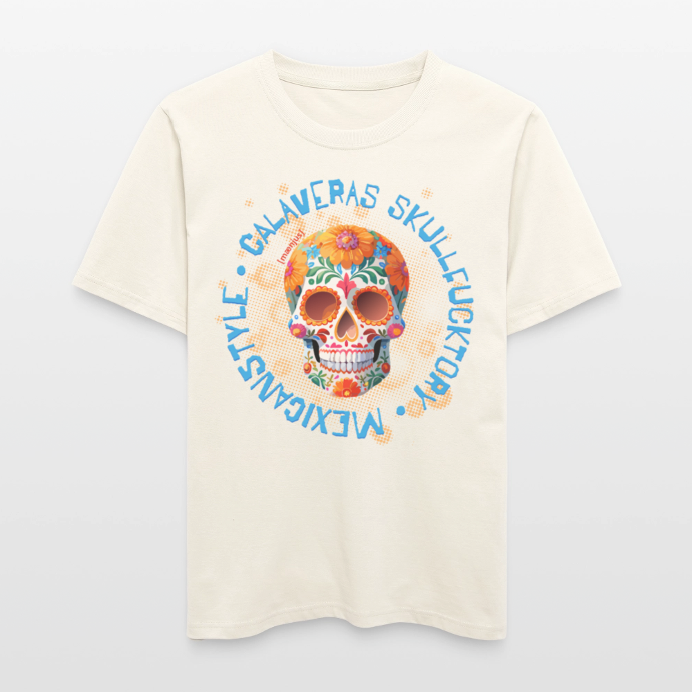 Relaxed Fit Unisex Bio-T-Shirt mit CALAVERAS MEXICANSTYLE PRINT Vorderseite - Naturweiß 