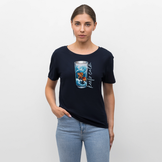 Relaxed Rundhals Frauen Bio-T-Shirt mit KEEP CALM PRINT - Navy