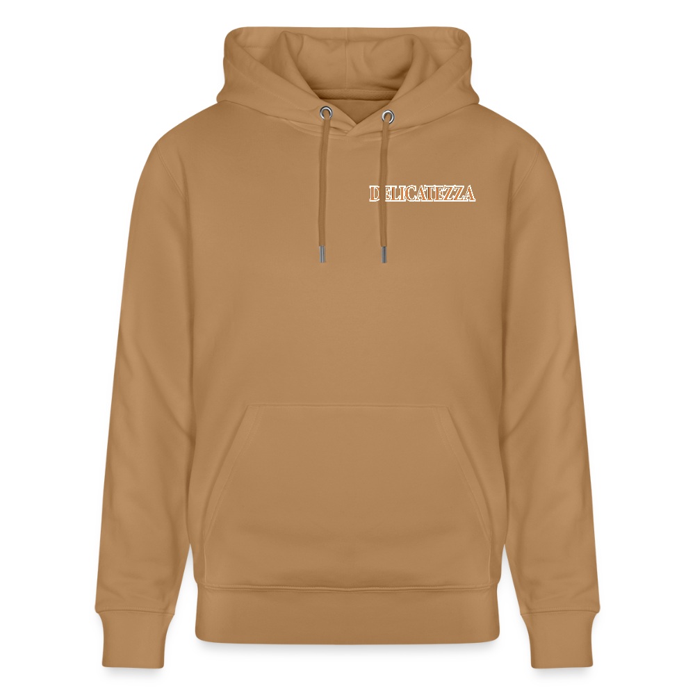 Unisex Hoodie mit DELICATEZZA SARDINE PRINT Vorder- und Rückseite - Karamell 