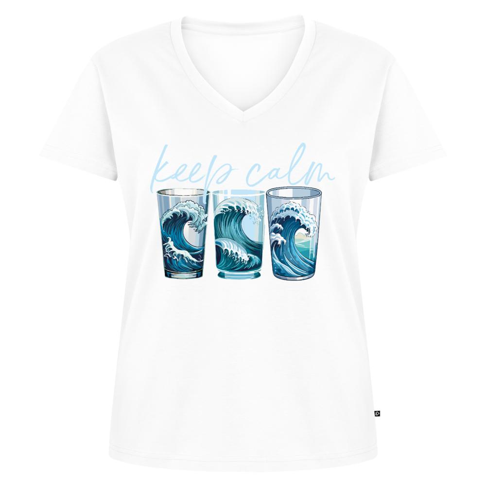 Frauen Bio-T-Shirt mit V-Ausschnitt mit KEEP CALM PRINT - Weiß
