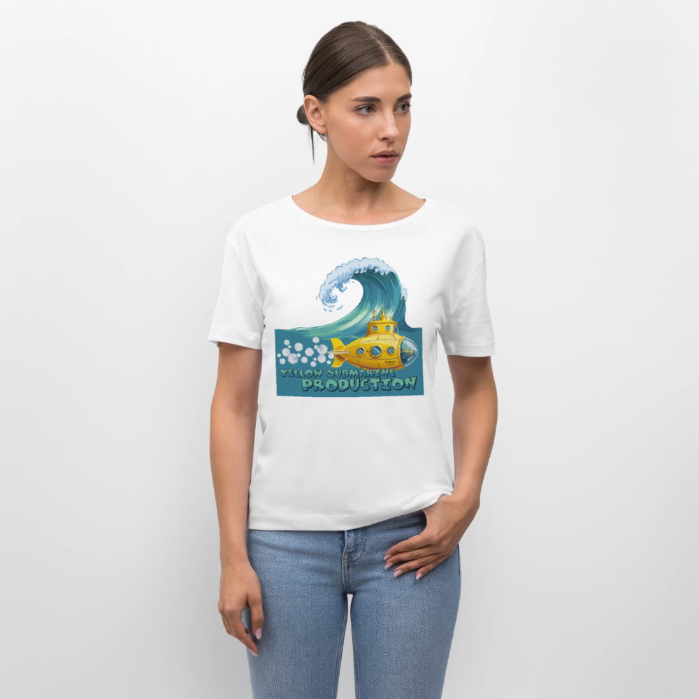 Relaxed Rundhals Frauen Bio-T-Shirt mit YELLOW SUBMARINE PRODUCTION PRINT - Weiß