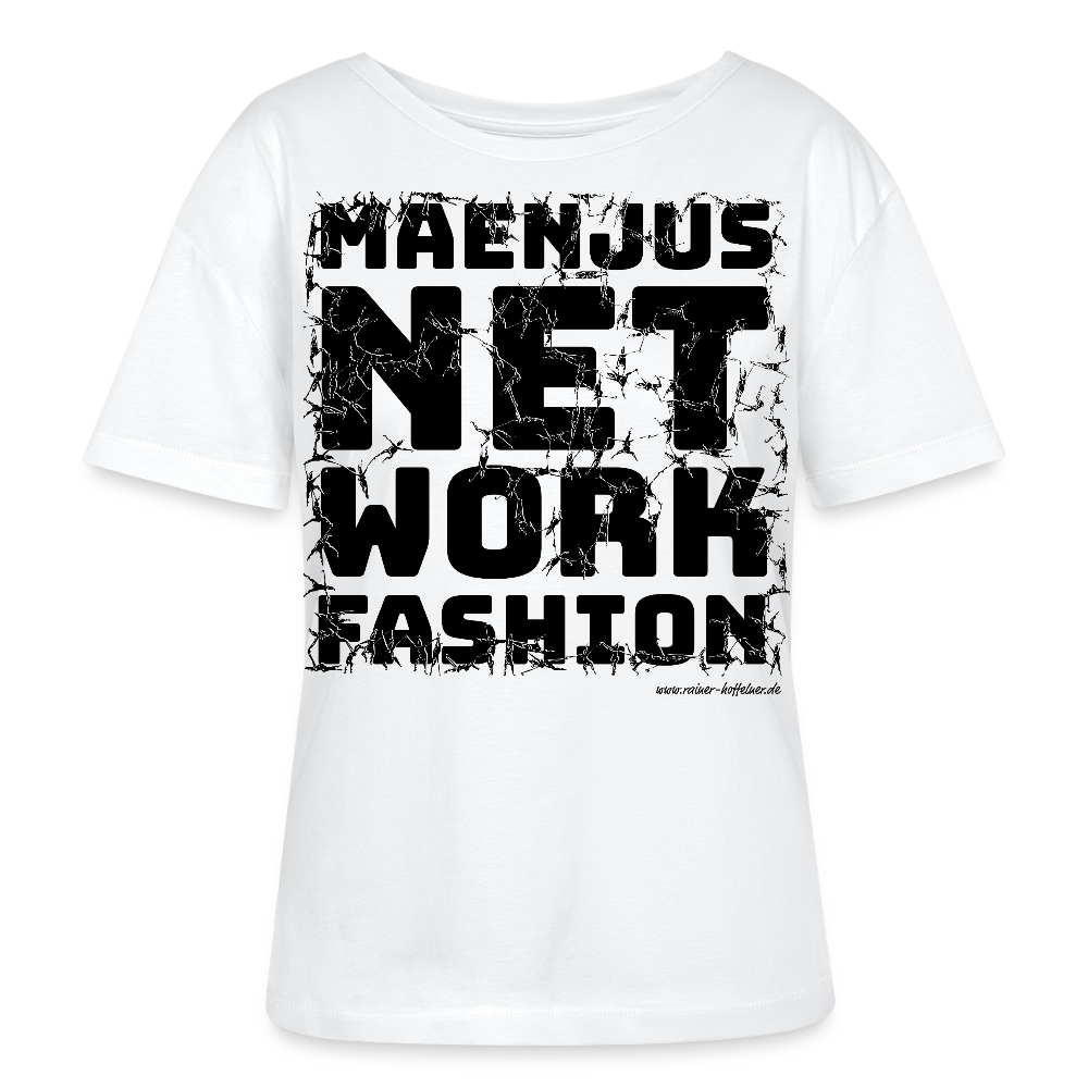 Relaxed Rundhals Frauen Bio-T-Shirt mit MAENJUS NETWORK FASHION PRINT - Weiß