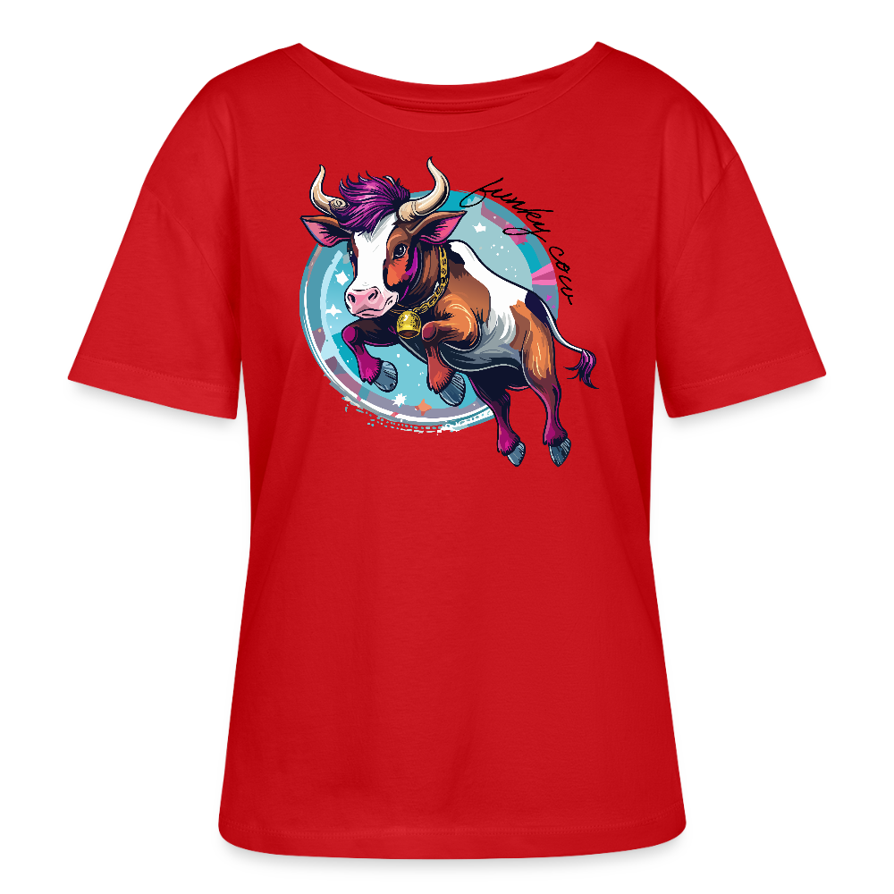 Frauen T-Shirt mit FUNKY COW PRINT - Rot