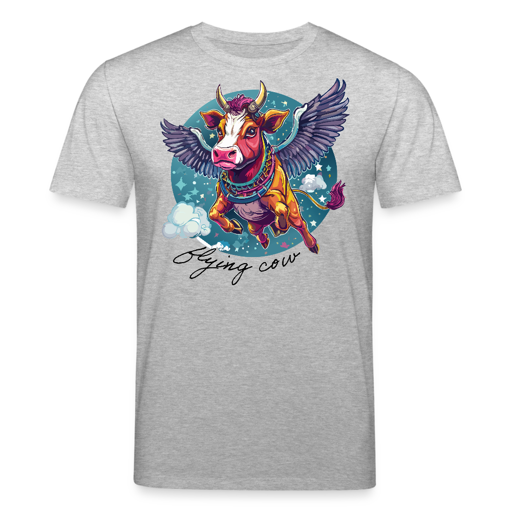 Unisex Bio-T-Shirt mit Flying Cow Print Vorderseite - Grau meliert