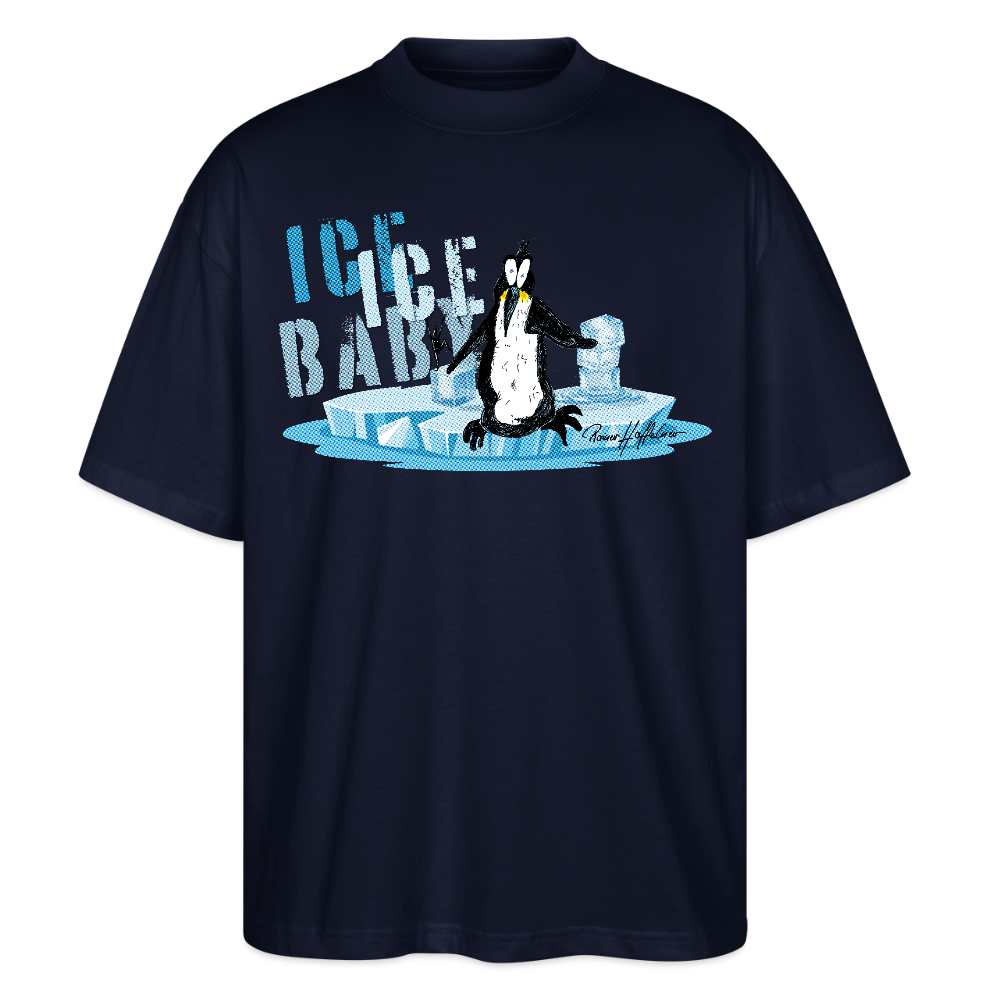 Oversized Unisex Bio T-Shirt mit ICE ICE BABY PINGUIN PRINT - Navy