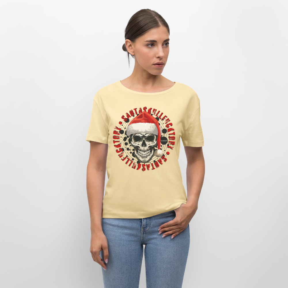Rundhals Frauen Bio-T-Shirt mit SANTASKULL FUCKTORY PRINT - Creme