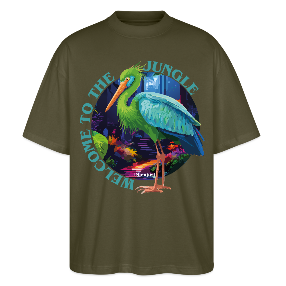 Oversized Unisex T-Shirt mit WELCOME TO THE JUNGLE PRINT - Khaki