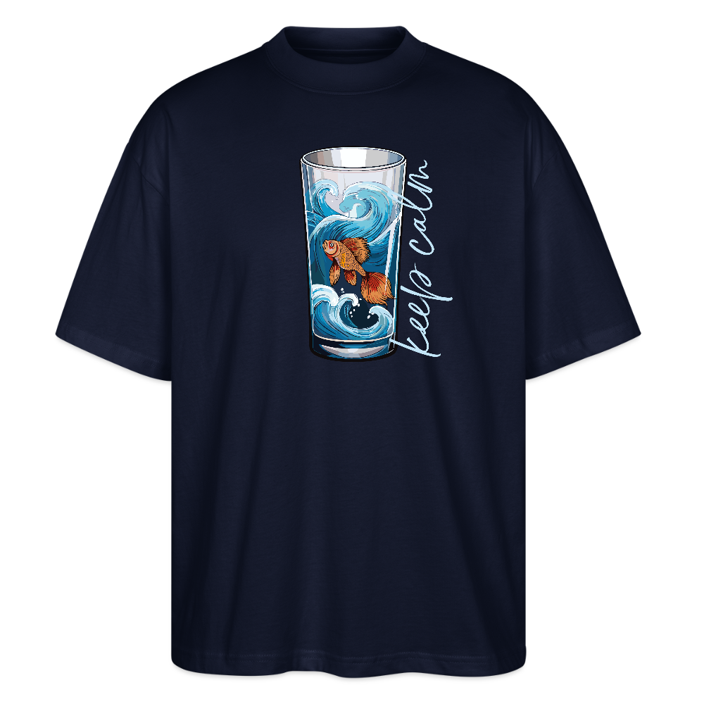 Oversized Unisex Bio T-Shirt mit KEEP CALM PRINT - Navy