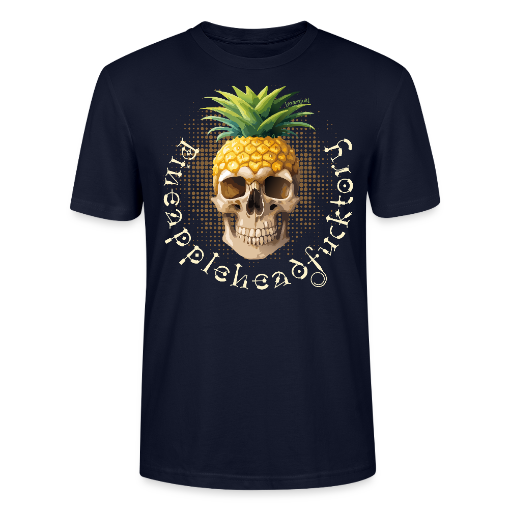 Unisex T-Shirt mit PINEAPPLEHEAD SKULL PRINT Vorderseite - Navy