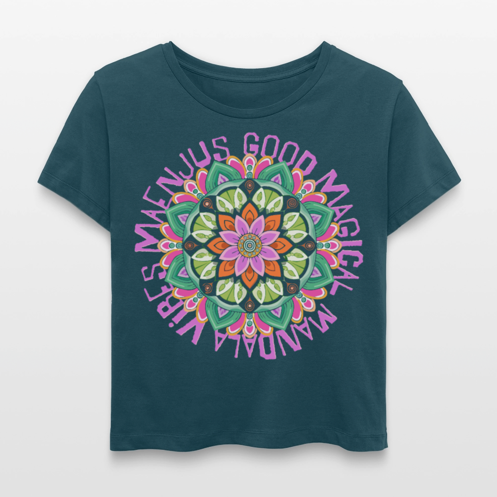 Rundhals Frauen Bio-T-Shirt mit Mandala Vibes PRINT - Dunkles Petrol
