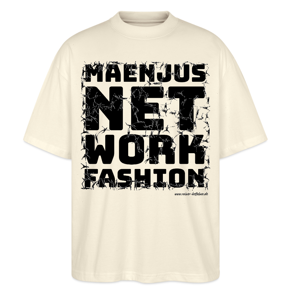 Oversized Unisex Bio T-Shirt mit MAENJUS NETWORK FASHION PRINT - Weißgrau