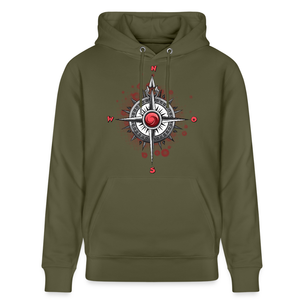 Unisex Hoodie mit WINDROSE PRINT - Khaki Grün