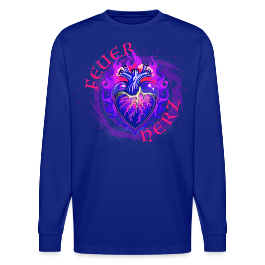 Unisex Bio-Langarmshirt mit FEUERHERZ LILA PRINT - Königsblau
