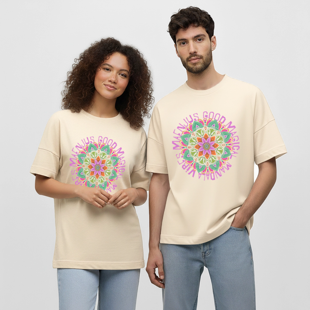 Oversized Unisex Bio T-Shirt mit MANDALA VIBES PRINT - Weißgrau