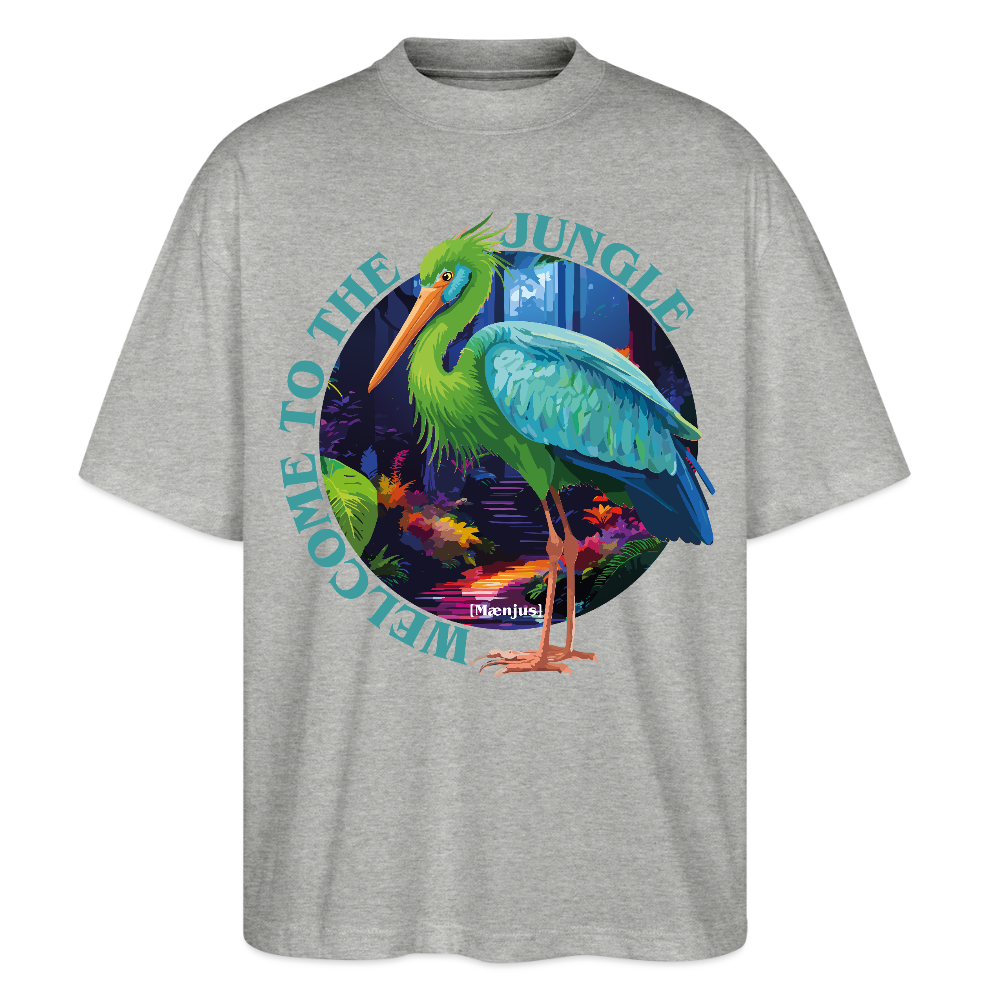 Oversized Unisex T-Shirt mit WELCOME TO THE JUNGLE PRINT - Grau meliert