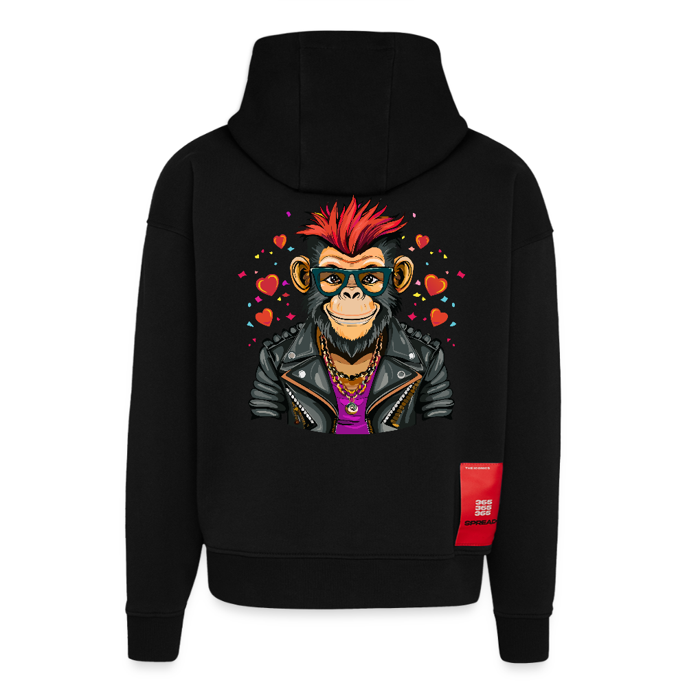 Heavyweight Oversized Organic Hoodie mit MONKEY IN LOVE PRINT - SOLID BLACK