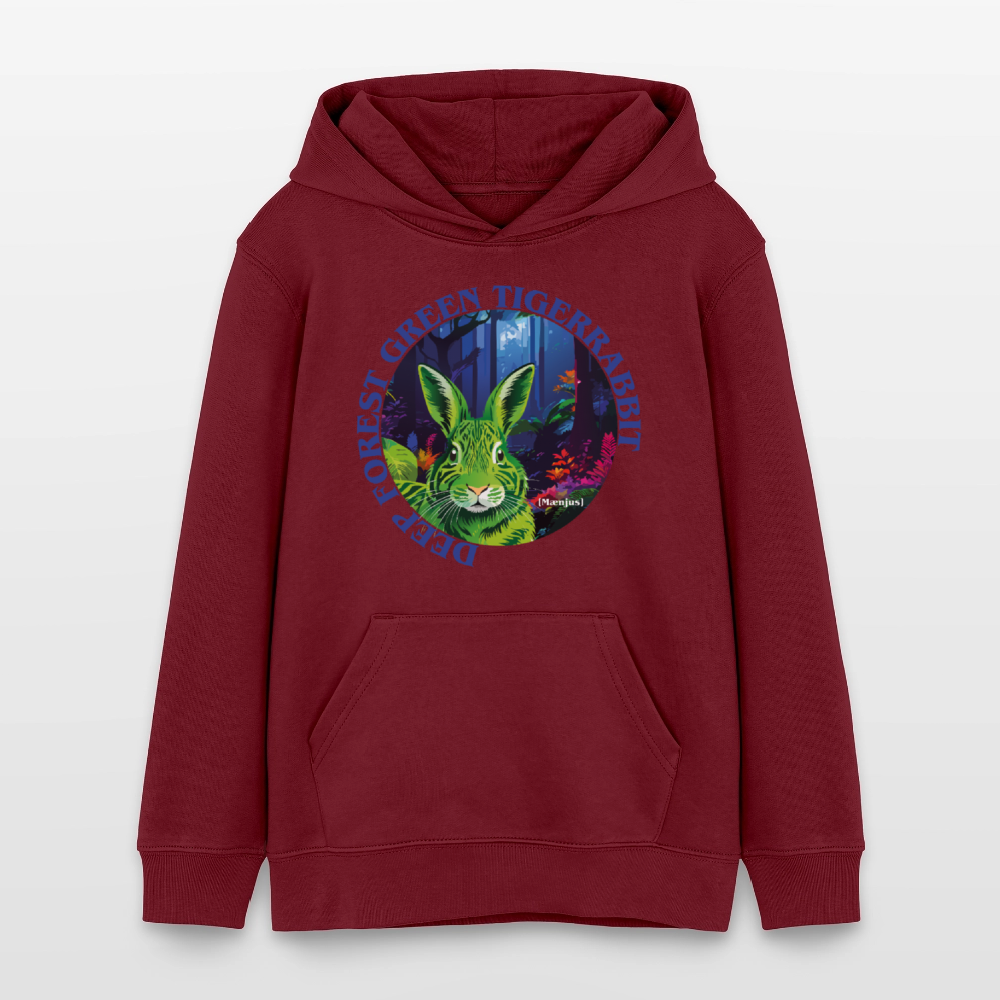 MNJS TEENS Bio-Hoodie mit DEEP FOREST GREEN TIGERRABBIT PRINT - Burgunderrot