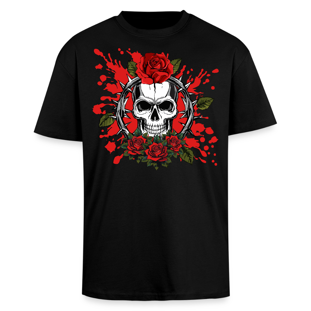 Heavy Oversize T-Shirt mit ROSEN SKULL PRINT - Schwarz
