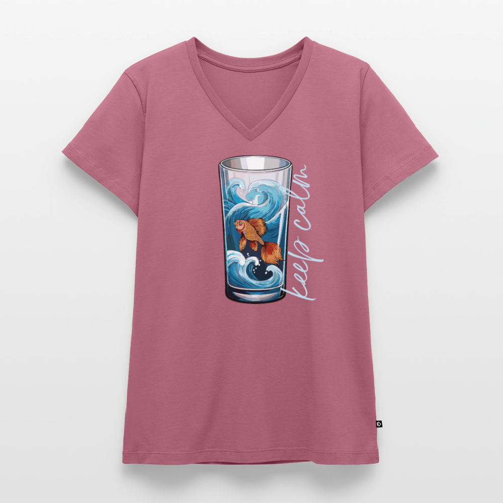 Frauen Bio-T-Shirt mit V-Ausschnitt mit KEEP CALM PRINT - Mauve