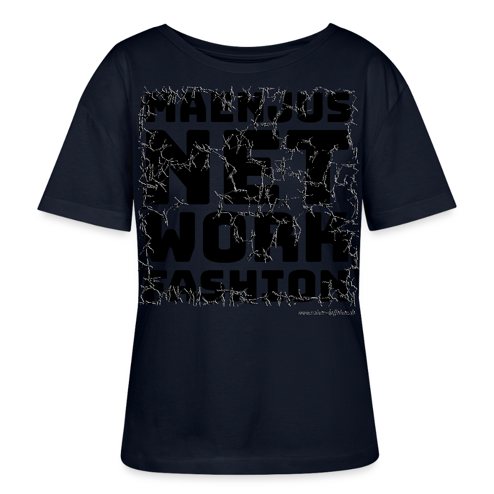 Relaxed Rundhals Frauen Bio-T-Shirt mit MAENJUS NETWORK FASHION PRINT - Navy