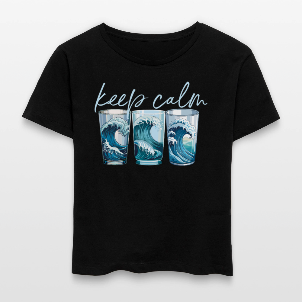 Relaxed Rundhals Frauen Bio-T-Shirt mit KEEP CALM PRINT - Schwarz