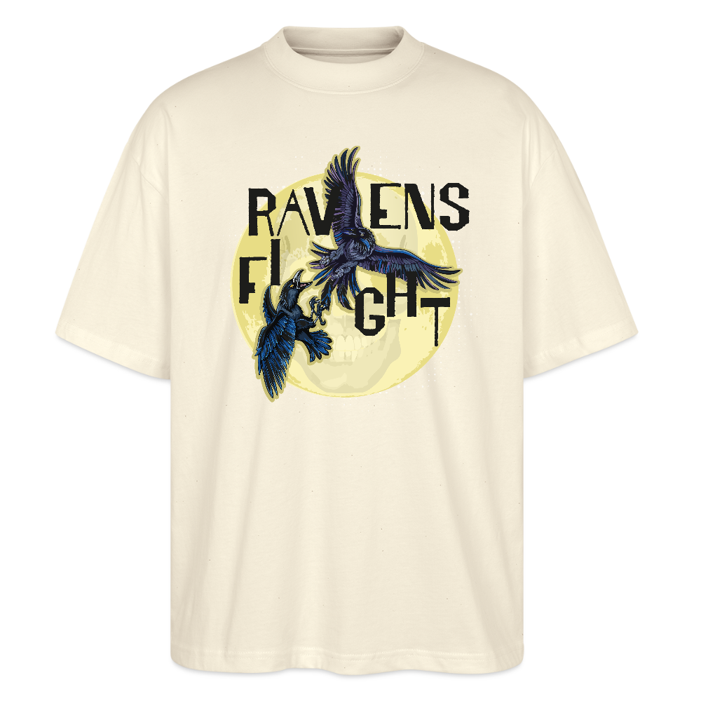Oversized Unisex T-Shirt mit RAVENS FIGHT PRINT - Weißgrau