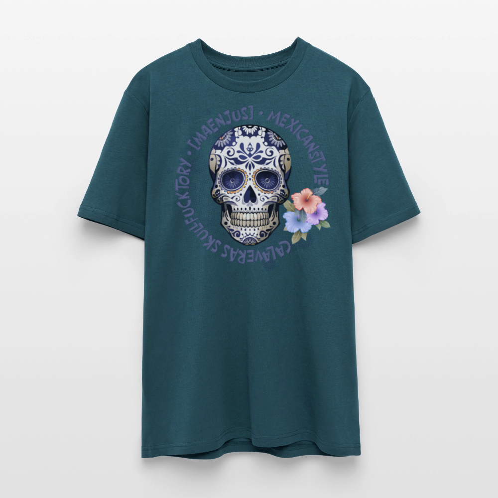 Unisex Bio-T-Shirt mit MAENJUS MEXICANSTYLE PRINT Vorderseite - Dunkles Petrol