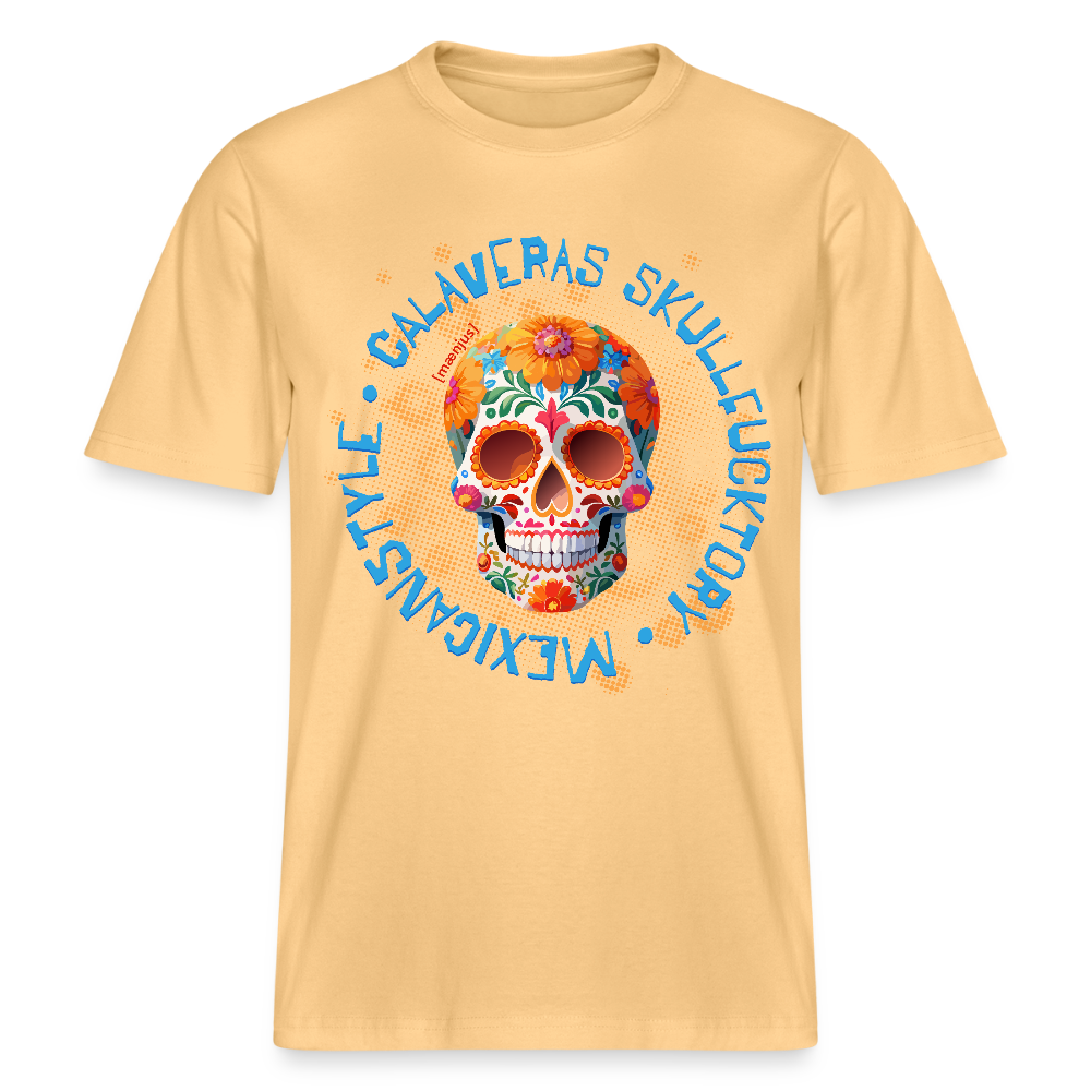 Relaxed Fit Unisex Bio-T-Shirt mit CALAVERAS MEXICANSTYLE PRINT Vorderseite - Hellgelb
