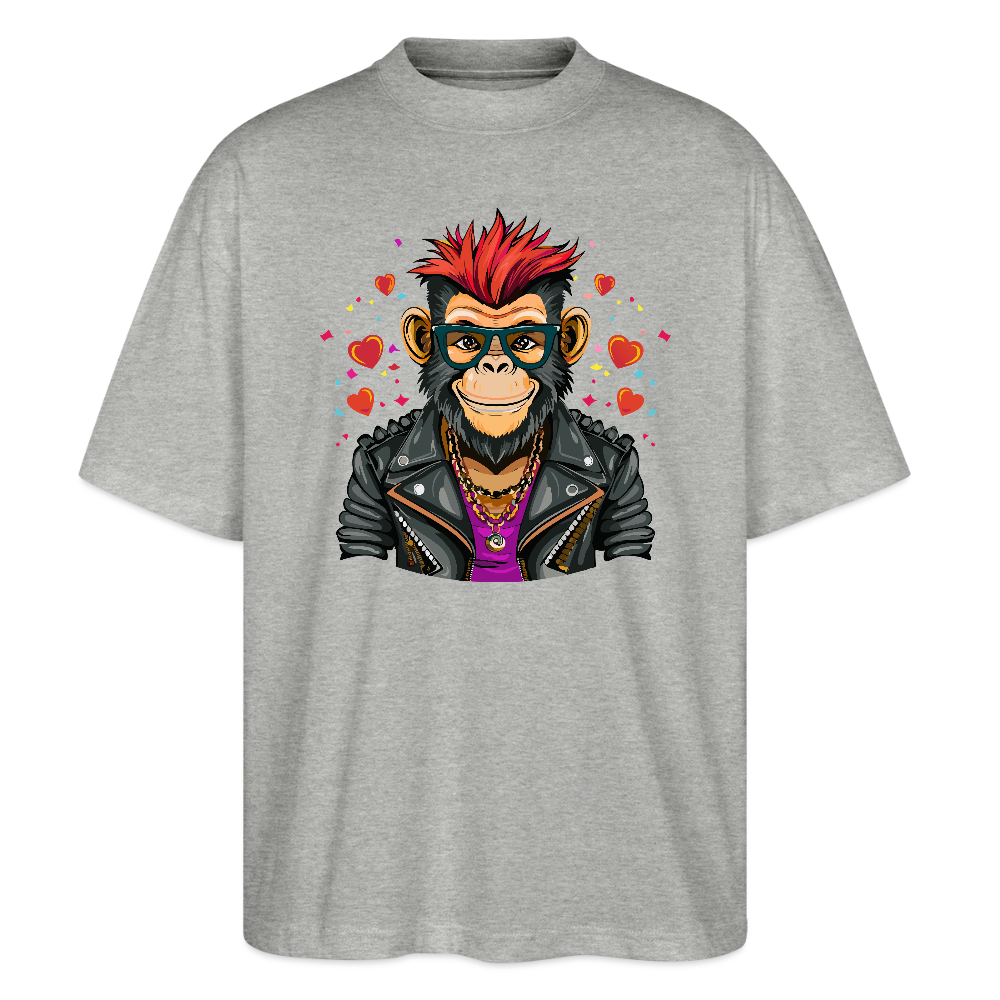 Oversized Unisex T-Shirt mit MONKEY IN LOVE PRINT - Grau meliert