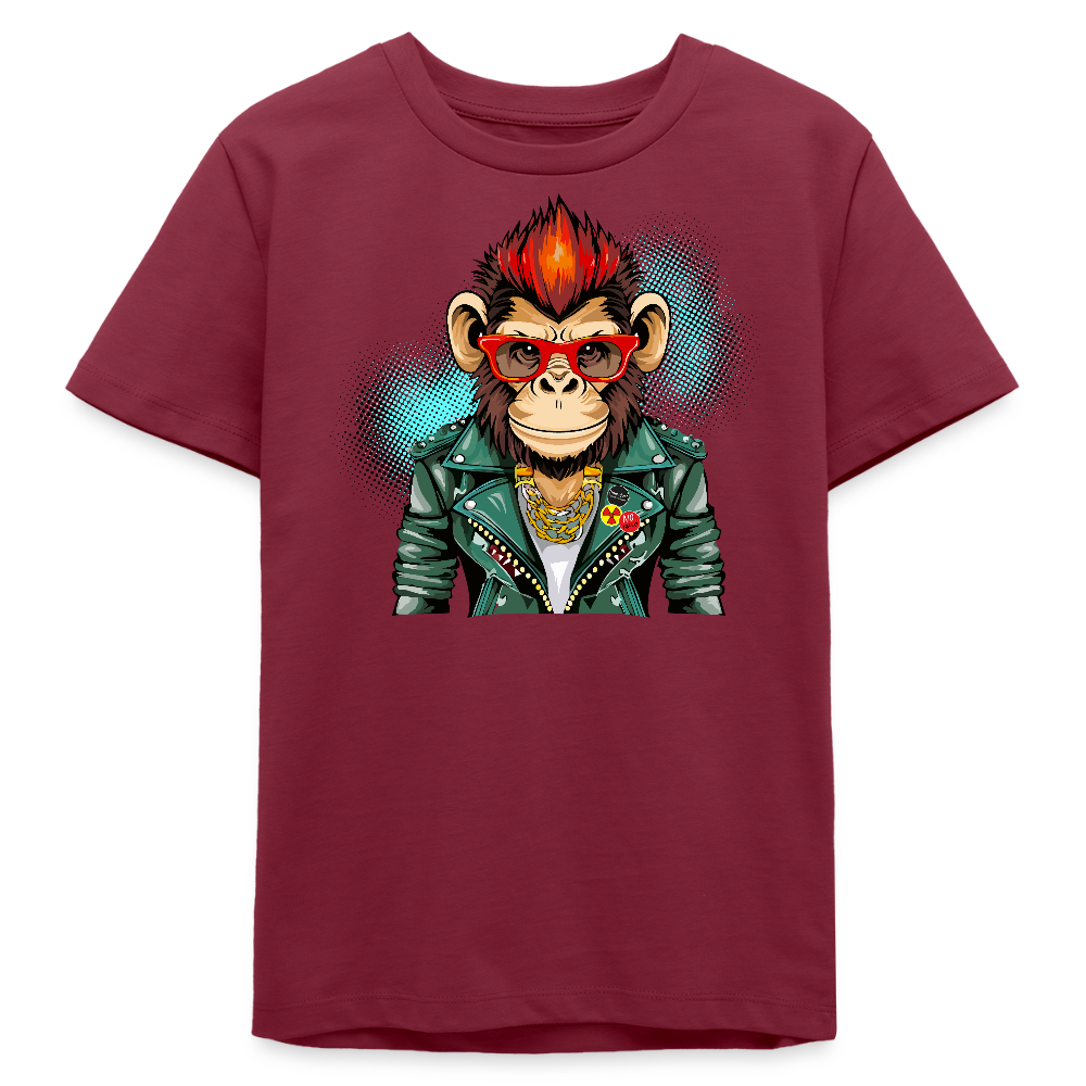 MNJS TEENS Bio T-Shirt mit MONKEY PRINT - Burgunderrot