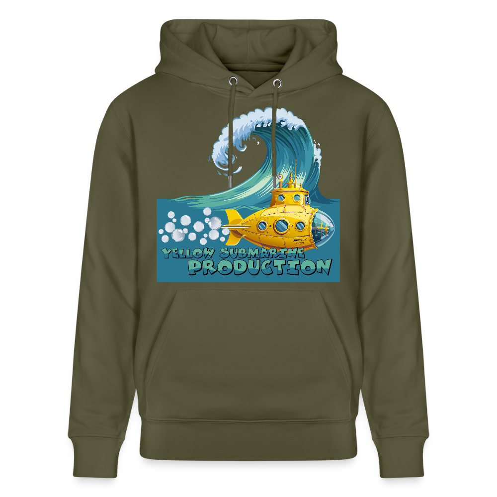 Unisex Bio-Hoodie mit YELLOW SUBMARINE PRODUCTION PRINT - Khaki Grün
