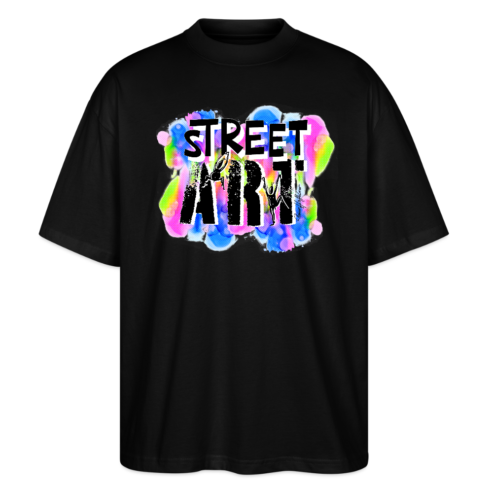 Oversized Unisex Bio T-Shirt mit STREET ART PRINT - Schwarz