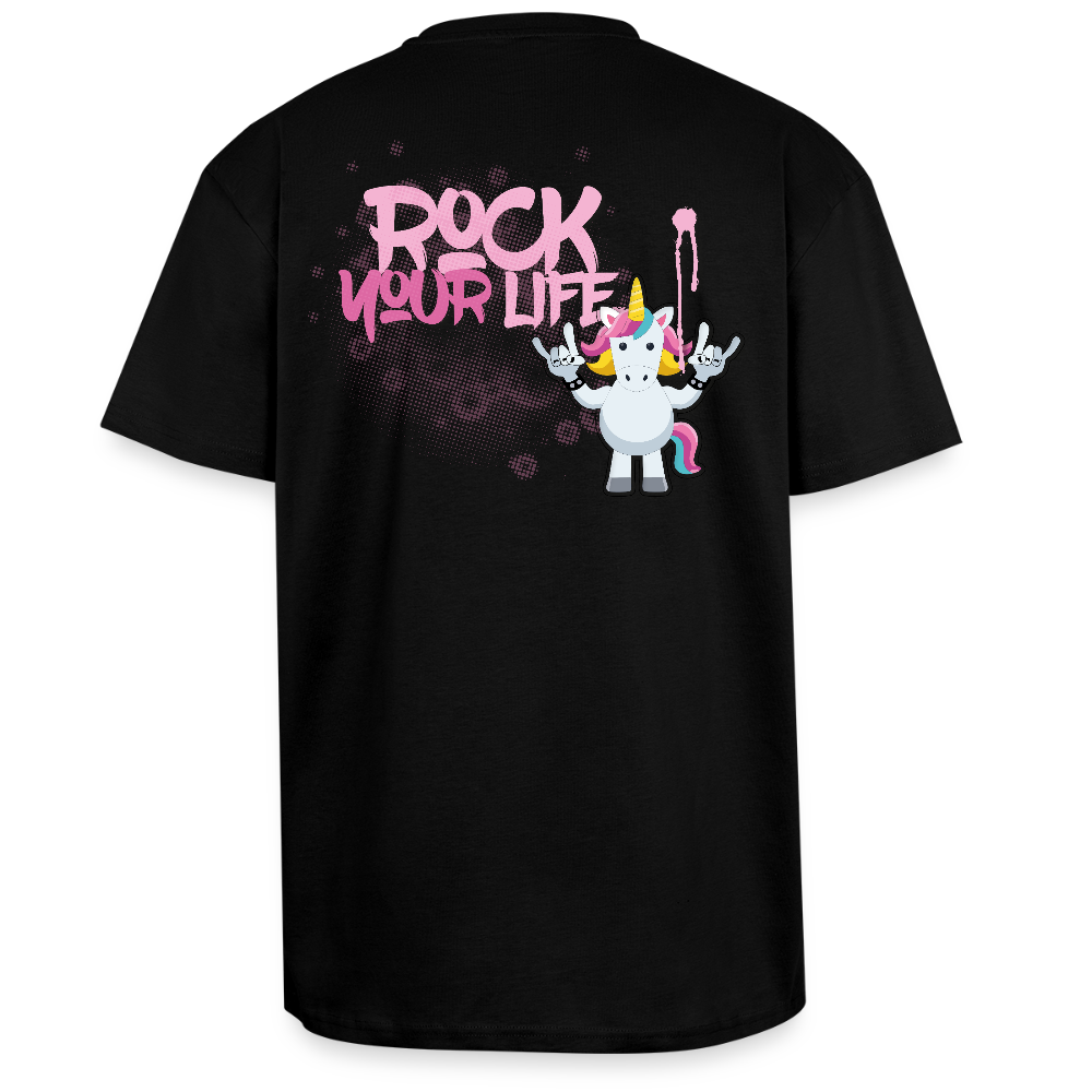 Heavy Oversize T-Shirt mit ROCK YOUR LIFE PRINT - Schwarz