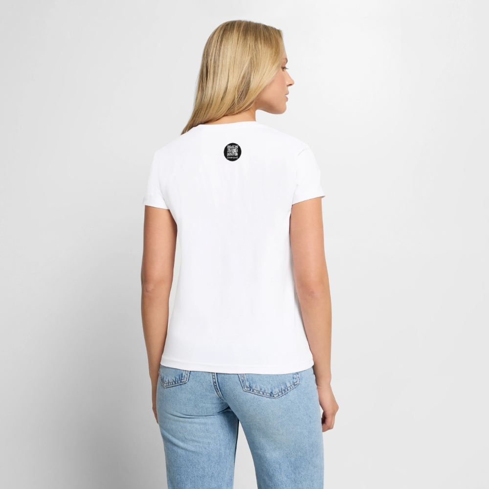 Frauen Bio-T-Shirt mit V-Ausschnitt mit FEUERHERZ LILA PRINT - Weiß