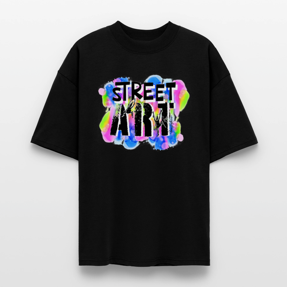 Oversized Unisex Bio T-Shirt mit STREET ART PRINT - Schwarz