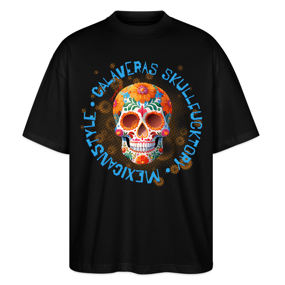 Oversized Unisex T-Shirt mit CALAVERAS SKULLPRINT - Schwarz