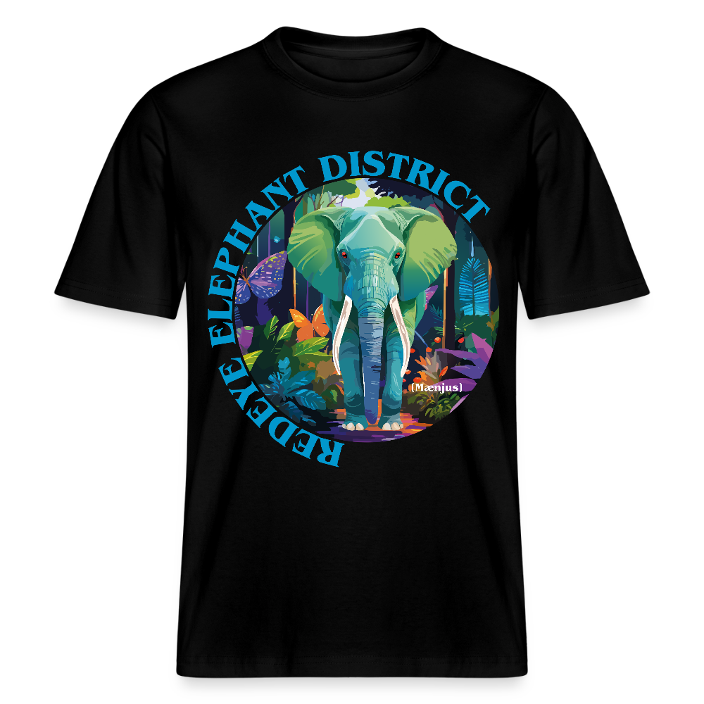 Relaxed Fit Unisex Bio-T-Shirt mit REDEYE ELEPHANT DISTRICT PRINT Vorderseite - Schwarz
