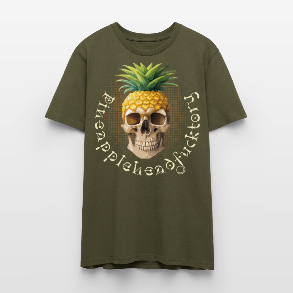 Unisex T-Shirt mit PINEAPPLEHEAD SKULL PRINT Vorderseite - Khaki