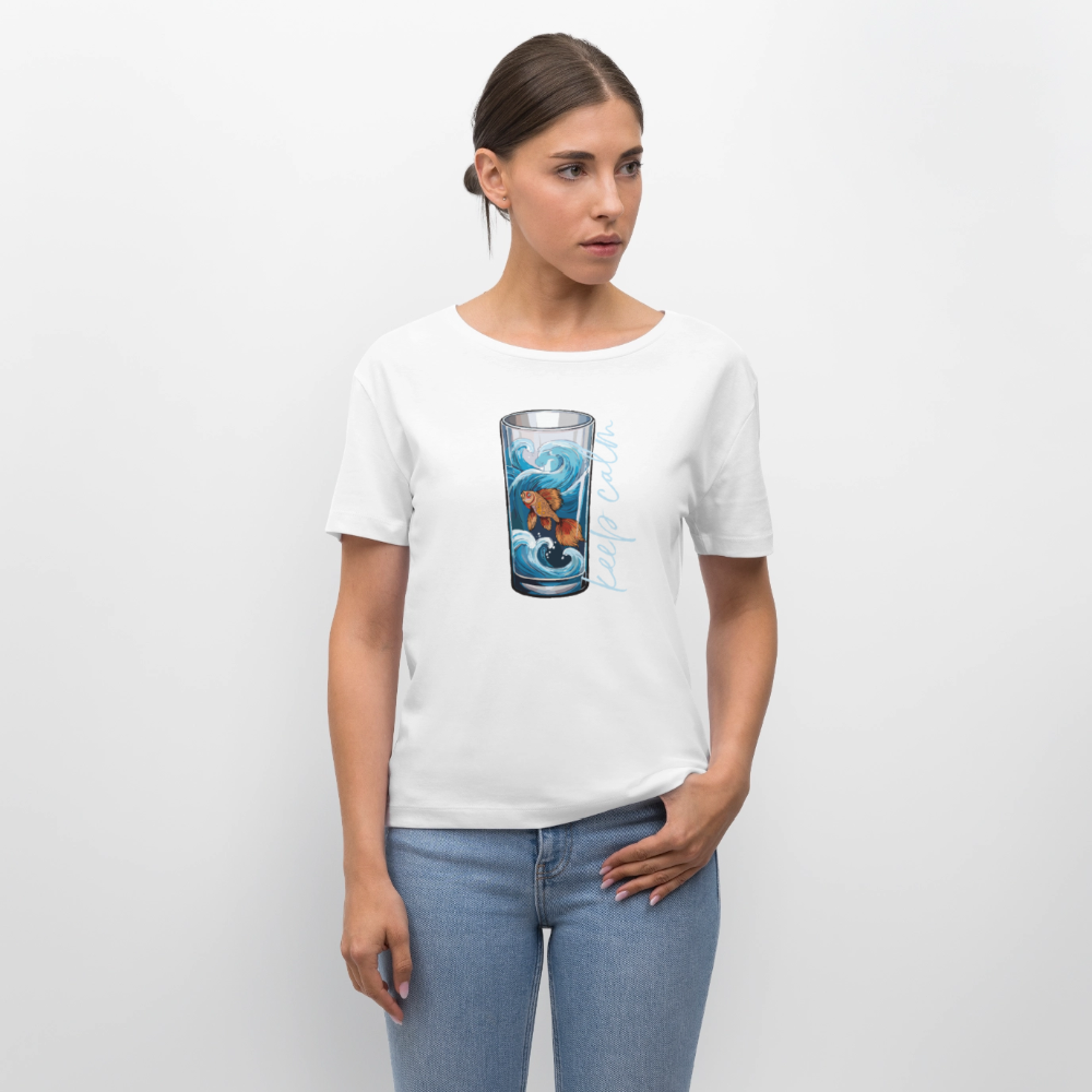 Relaxed Rundhals Frauen Bio-T-Shirt mit KEEP CALM PRINT - Weiß