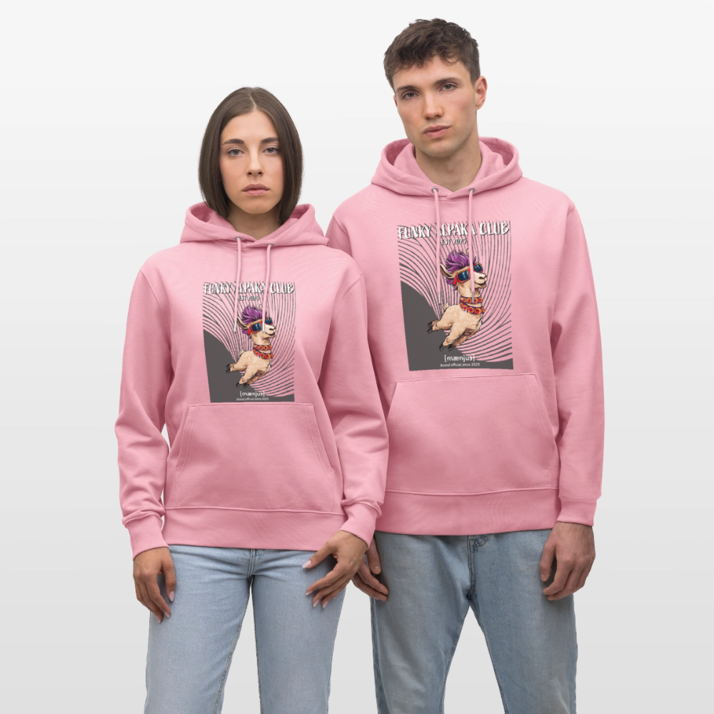 Unisex Bio-Hoodie mit FUNKY ALPAKA CLUB PRINT Vorderseite - Lila Traum
