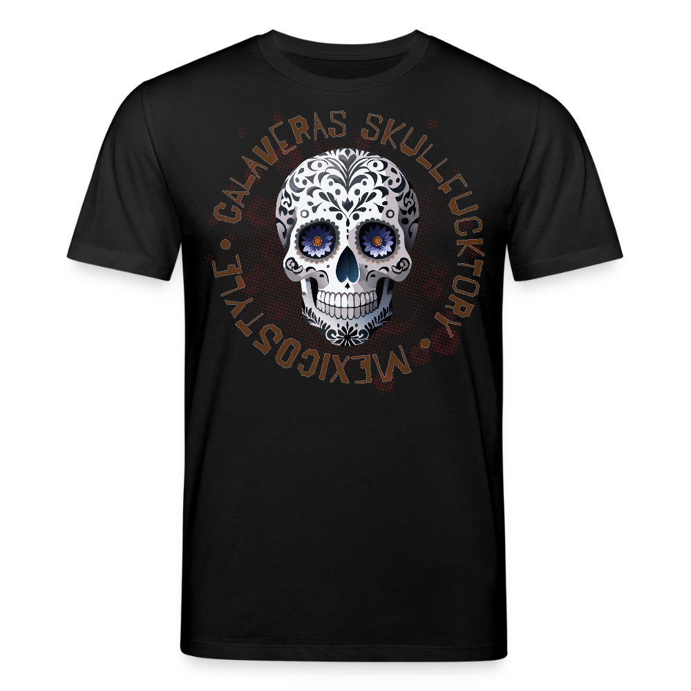 Unisex Bio-T-Shirt mit CALAVERAS SKULL PRINT Vorderseite - Schwarz