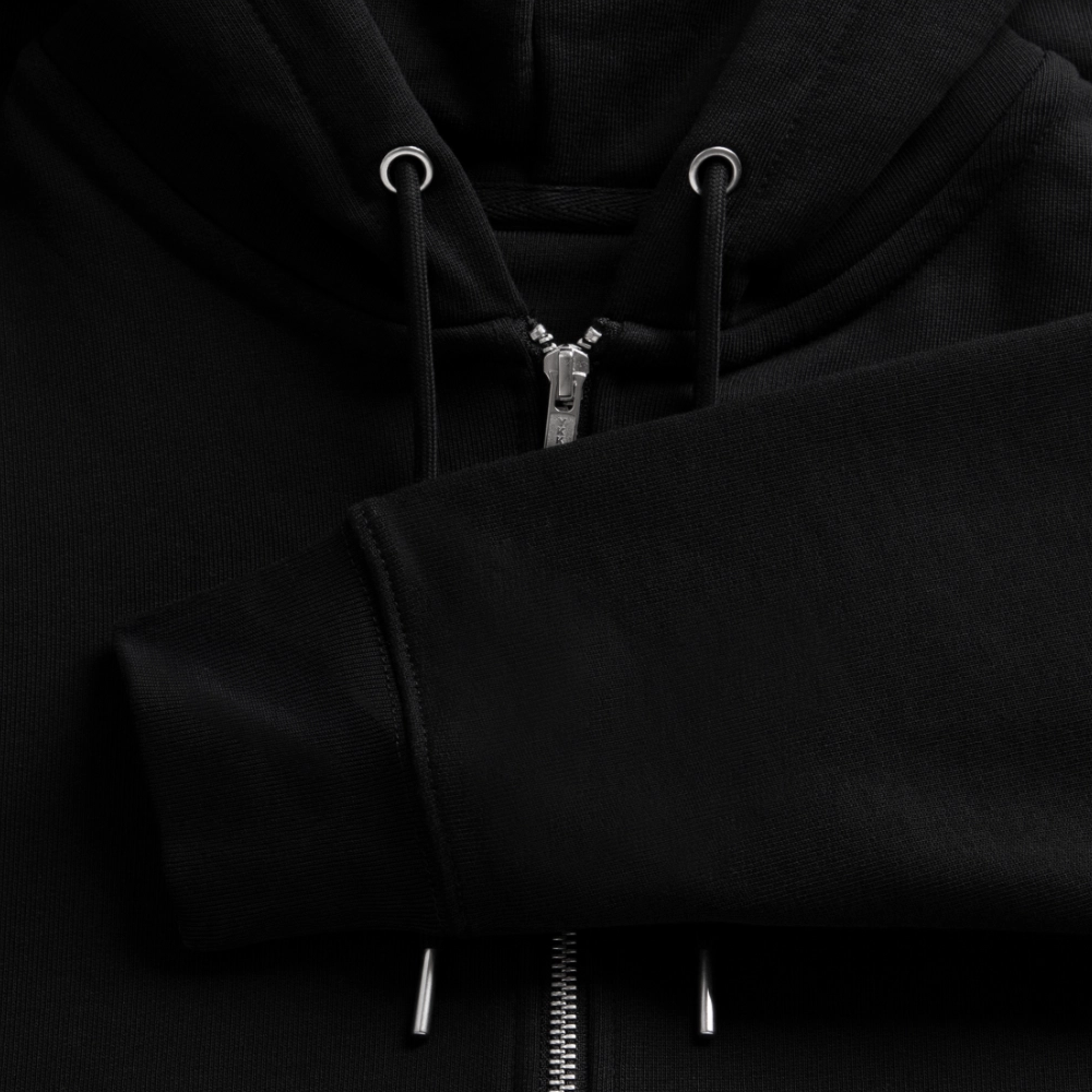 Unisex Bio-Kapuzenjacke mit DELICATEZZA PRINT Rückseite - Schwarz