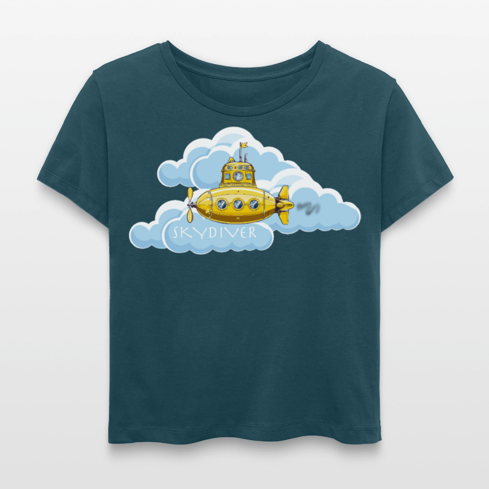 Relaxed Rundhals Frauen Bio-T-Shirt mit SKYDIVER SHIPYARD PRINT - Dunkles Petrol