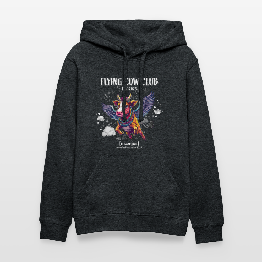 Unisex Bio-Hoodie mit FLYING COW CLUB PRINT Vorderseite - Dunkelgrau meliert