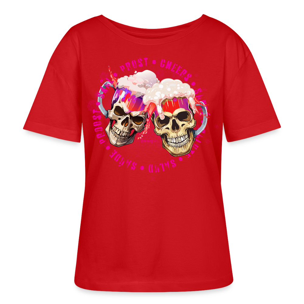 Frauen T-Shirt mit OKTOBERFEST SKULL GIRL PRINT - Rot