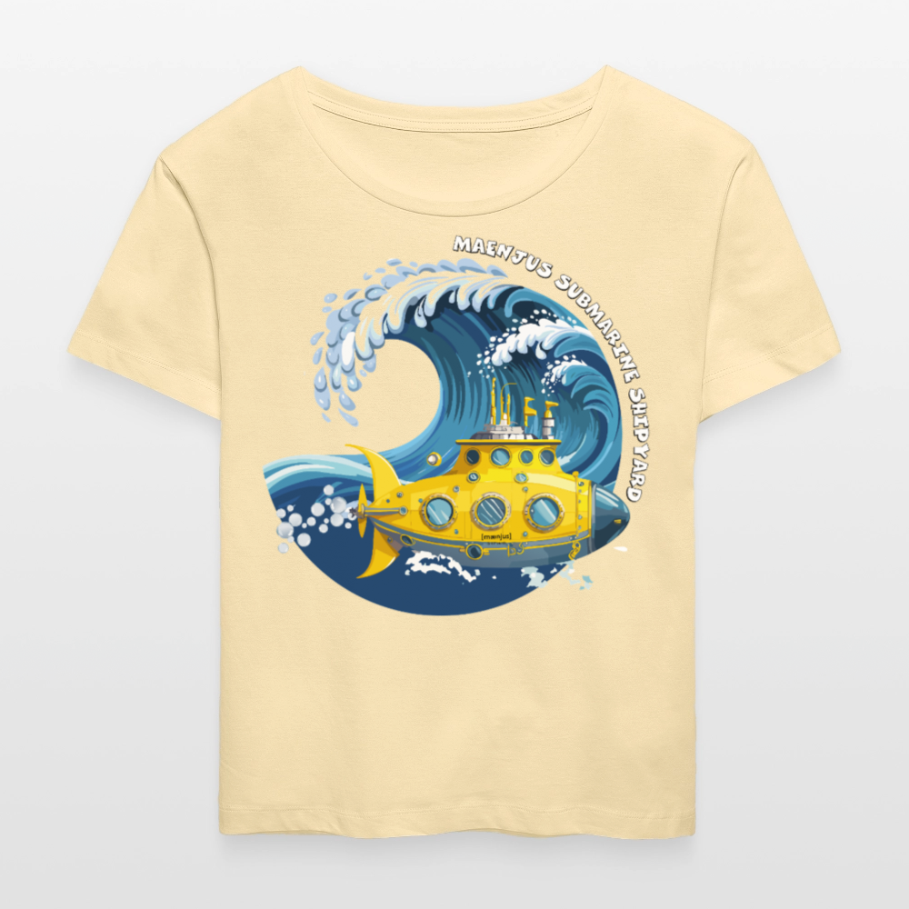 Relaxed Rundhals Frauen Bio-T-Shirt mit MAENJUS SUBMARINE SHIPYARD PRINT - Creme