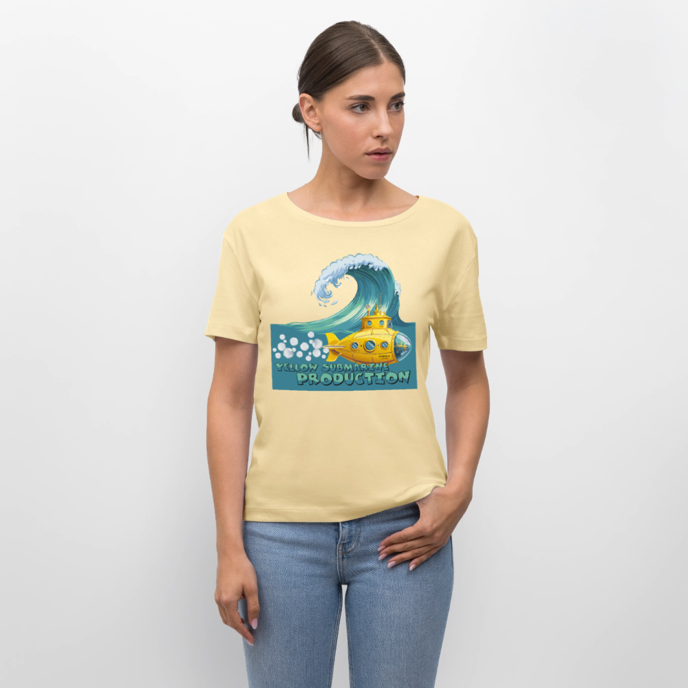 Relaxed Rundhals Frauen Bio-T-Shirt mit YELLOW SUBMARINE PRODUCTION PRINT - Creme